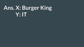 Ans. X: Burger King
Y: IT
 