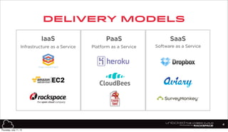delivery models
PaaS
Platform as a Service
IaaS
Infrastructure as a Service
SaaS
Software as a Service
4
Thursday, July 11, 13
 