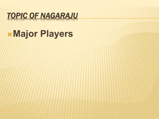 TOPIC OF NAGARAJU
Major Players
 