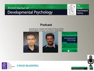 Podcast
Special Issue: Implicit and Explicit Theory of Mind
Guest Editors: Dr Jason Low and Dr Josef Perner
 