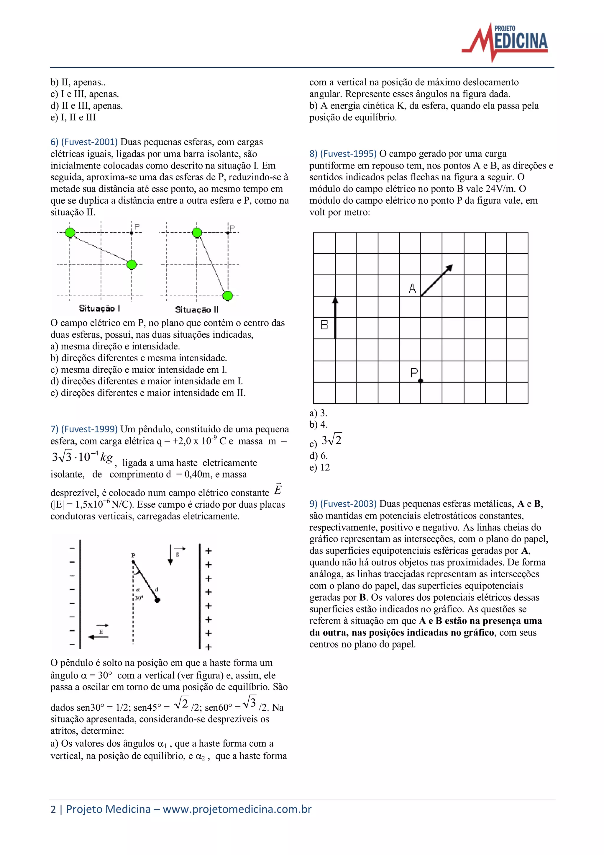 Fisica eletrostatica campo_eletrico_exercicios | PDF