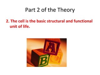 Part 2 of the Theory 
2. The cell is the basic structural and functional 
unit of life. 
 