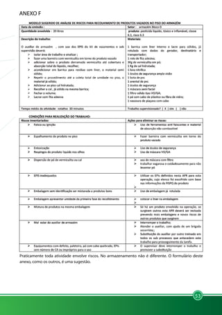 53
ANEXO F
Praticamente toda atividade envolve riscos. No armazenamento não é diferente. O formulário deste
anexo, como os outros, é uma sugestão.
 