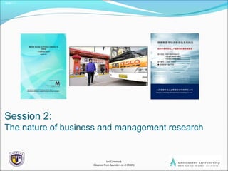 Slide 1.1
Session 2:
The nature of business and management research
Ian Cammack
Adapted from Saunders et al (2009)
 
