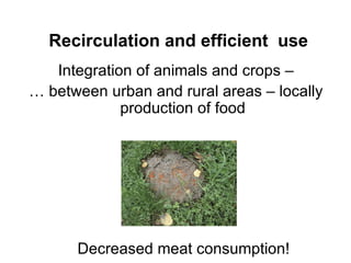 Recirculation and efficient use
   Integration of animals and crops –
… between urban and rural areas – locally
             production of food




      Decreased meat consumption!
 