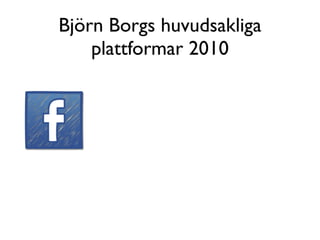 Björn Borgs huvudsakliga
    plattformar 2010
 
