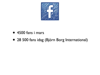 • 4500 fans i mars
• 28 500 fans idag (Björn Borg International)
 