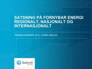 SATSNING PÅ FORNYBAR ENERGI REGIONALT, NASJONALT OG INTERNASJONALT TRØNDELAGSMØTE 2010 – BJØRN HØLAAS 
