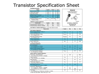 Transistor Specification Sheet
 