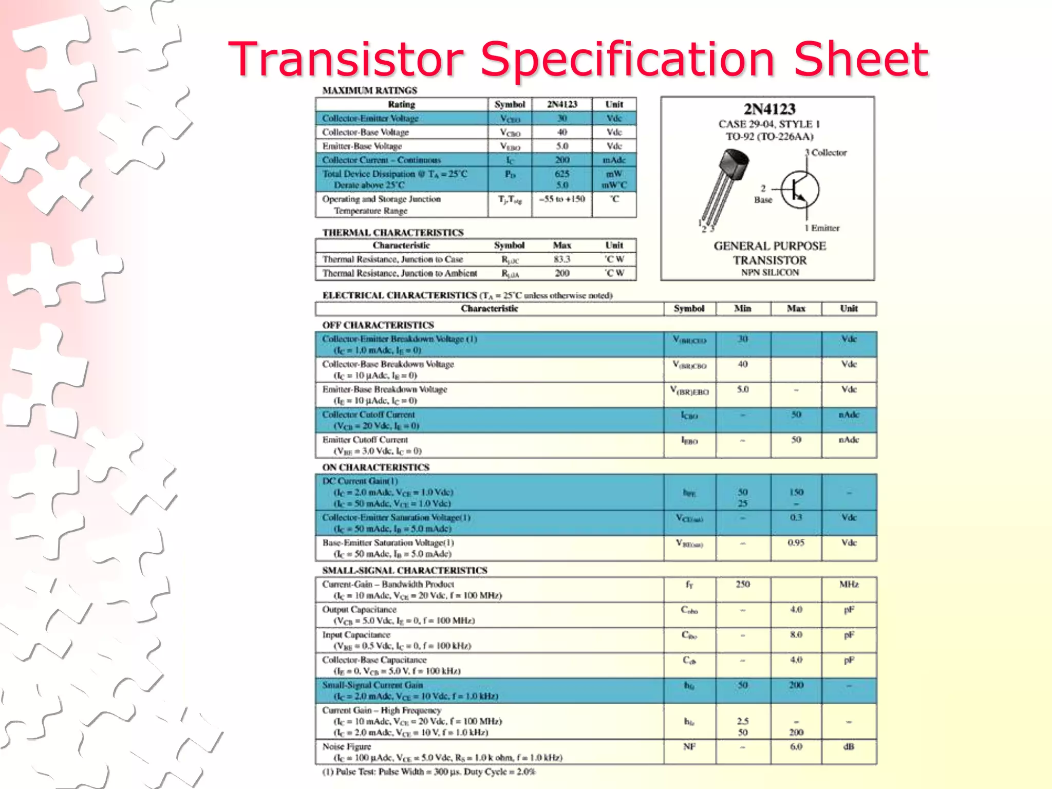 Transistor Specification Sheet
 