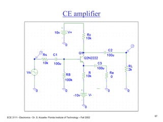 ECE 3111 - Electronics - Dr. S. Kozaitis- Florida Institute of Technology – Fall 2002
67
CE amplifier
 
