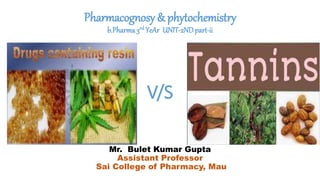 Pharmacognosy & phytochemistry
b.Pharma 3rd YeAr UNIT-2NDpart-ii
V/S
Mr. Bulet Kumar Gupta
Assistant Professor
Sai College of Pharmacy, Mau
 