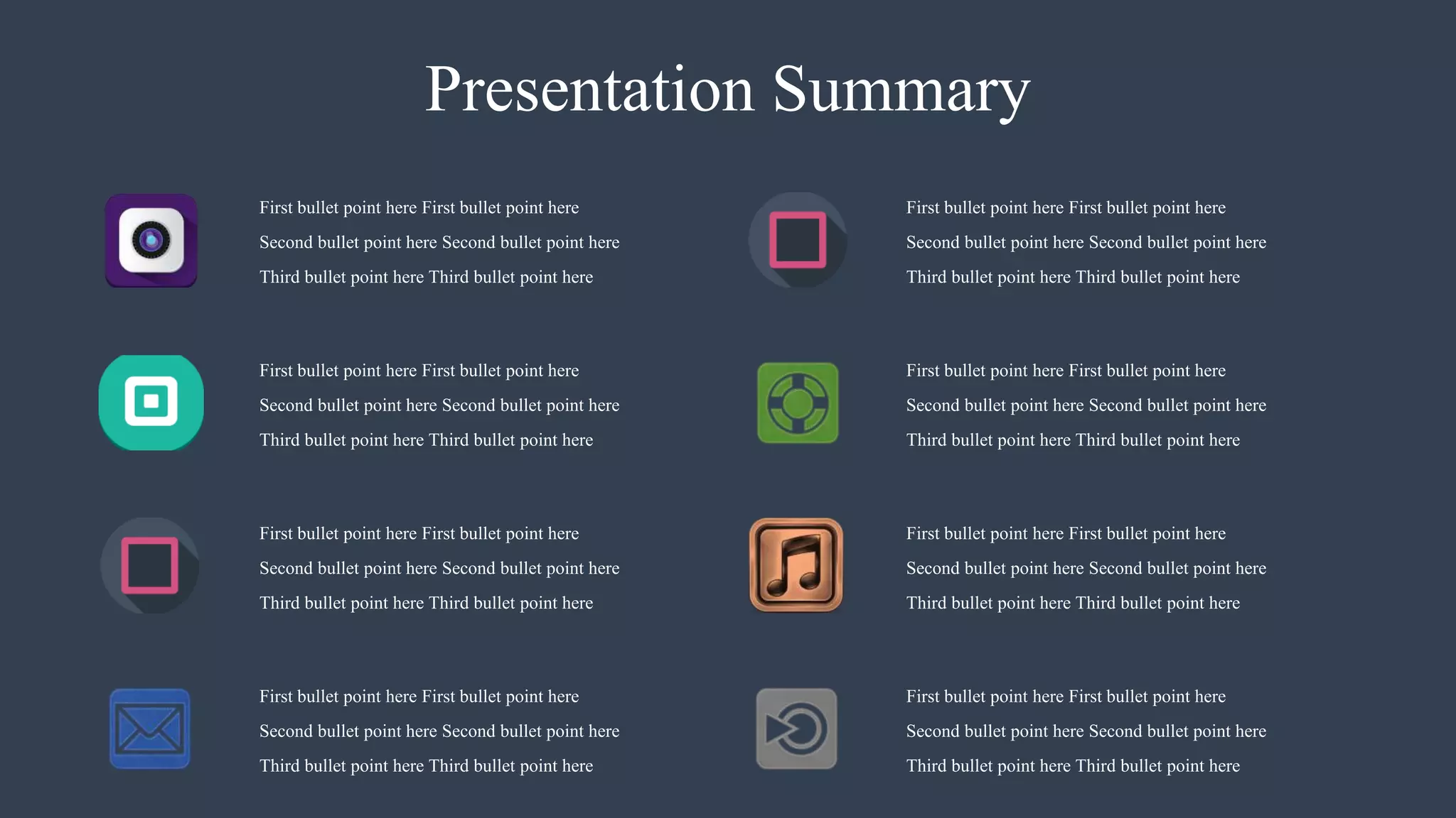 Presentation Summary
First bullet point here First bullet point here
Second bullet point here Second bullet point here
Third bullet point here Third bullet point here
First bullet point here First bullet point here
Second bullet point here Second bullet point here
Third bullet point here Third bullet point here
First bullet point here First bullet point here
Second bullet point here Second bullet point here
Third bullet point here Third bullet point here
First bullet point here First bullet point here
Second bullet point here Second bullet point here
Third bullet point here Third bullet point here
First bullet point here First bullet point here
Second bullet point here Second bullet point here
Third bullet point here Third bullet point here
First bullet point here First bullet point here
Second bullet point here Second bullet point here
Third bullet point here Third bullet point here
First bullet point here First bullet point here
Second bullet point here Second bullet point here
Third bullet point here Third bullet point here
First bullet point here First bullet point here
Second bullet point here Second bullet point here
Third bullet point here Third bullet point here
 