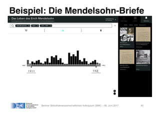 Berliner Bibliothekswissenschaftliches Kolloquium (BBK) – 06. Juni 2017 40
Beispiel: Die Mendelsohn-Briefe
 