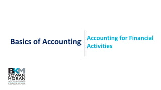 Basics of Accounting Accounting for Financial
Activities
 