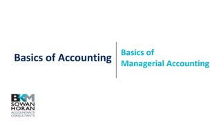 Basics of Accounting
Basics of
Managerial Accounting
 