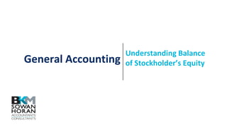 General Accounting
Understanding Balance
of Stockholder’s Equity
 