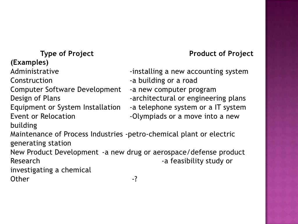 Projects types