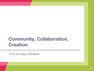 Community, Collaboration,
Creation
3 C’s of Today’s Students
SS
 