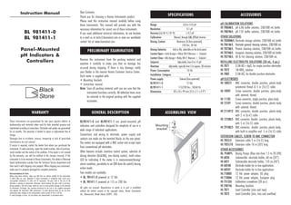 WARRANTY
Instruction Manual
BL 981411-0
BL 981411-1
Panel-Mounted
pH Indicators &
Controllers
BL981411-0 and BL981411-1 are panel-mounted pH
indicators and controllers designed for simplicity of use in a
wide range of industrial applications.
Connections and wiring to electrode, power supply and
contacts are made via the terminal blocks on the rear panel.
The meters are equipped with a BNC socket and accept input
from conventional pH electrodes.
Other features include: overtime control system, selection of
dosing direction (Acid/Alk), one dosing contact, multi-colour
LED for indicating if the meter is in measurement/dosing/
alarm condition, possibility to set (Off-Auto-On switch) dosing
action mode.
Two models are available:
• BL 981411-0 powered at 12 Vdc
• BL 981411-1 powered at 115 or 230 Vac
GENERAL DESCRIPTION
SPECIFICATIONS
Range 0.0 to 14.0 pH
Resolution 0.1 pH
Accuracy (@ 25 °C / 77 °F) ±0.2 pH
Calibration Manual, through CAL (Offset) trimmer
Dosing Contact Maximum 2A (fuse protected),
250 Vac, 30 Vdc
Dosing Selection Acid or Alk, selectable on the back panel
Contact Open=Acid dosage=Relay ON if Measure > Setpoint
Contact Close=Alk dosage=Relay ON if Measure < Setpoint
Setpoint Adjustable, from 0 to 14 pH
Overtime Adjustable, typically from 5 to approx. 30 minutes
Power Consumption 10 VA
Installation Category II
Power supply: External (fuse protected)
BL981411-0 12 Vdc
BL981411-1 115/230 Vac ; 50/60 Hz
Dimensions 83 x 53 x 99 mm (3.3 x 2.1 x 3.9”)
ACCESSORIES
PRELIMINARY EXAMINATION
pH CALIBRATION SOLUTIONS
HI 7006M/L pH 6.86 buffer solution, 230/500 mL bottle
HI 7007M/L pH 7.01 buffer solution, 230/500 mL bottle
OTHER SOLUTIONS
HI 70300M/L Electrode storage solution, 230/500 mL bottle
HI 7061M/L Electrode general cleaning solution, 230/500 mL
HI 7073M/L Protein cleaning solution, 230/500 mL bottle
HI 7074M/L Inorganic cleaning solution, 230/500 mL bottle
HI 7077M/L Oil & Fat cleaning solution, 230/500 mL
REFILLING ELECTROLYTE SOLUTIONS (50 mL, 4 pcs.)
HI 7071 3.5M KCl+AgCl, for single junction electrodes
HI 7072 1M KNO3
solution
HI 7082 3.5M KCl, for double junction electrodes
pH ELECTRODES
HI 1002/5 BNC connector, double junction, plastic-body
w/external thread & 5 m (16.5’) cable
HI 1090T Screw connector, double junction, glass-body
with external thread
HI 1110S Screw connector, single junction, glass-body
HI 1210T Screw connector, double junction, plastic-body
with external thread
HI 2114P/2 BNC connector, double junction, plastic-body
with 2 m (6.6’) cable
HI 1210B/5 BNC connector, double junction, plastic-body,
with 5 m (16.5') cable
HI 2910B/5 BNC connector, double junction, plastic-body,
with built-in amplifier and 5 m (16.5') cable
EXTENSION CABLES, SCREW TO BNC CONNECTOR
HI 7855/5 Extension cable 5 m (16.5') long
HI 7855/10 Extension cable 10 m (33') long
OTHER ACCESSORIES
BL PUMPS Dosing Pumps (flow rate from 1.5 to 20 LPH)
HI 6050 Submersible electrode holder, 60 cm (24”)
HI 6051 Submersible electrode holder, 110 cm (43”)
HI 6054B Electrode holder for in-line applications
HI 6054T Electrode holder for in-line applications
HI 710005 12 Vdc power adapter, US plug
HI 710006 12 Vdc power adapter, European plug
HI 731326 Calibration screwdriver (20 pcs.)
HI 740146 Mounting brackets
HI 7871 Level Controller (min and max)
HI 7873 Level Controller (min, max and overflow)
ASSEMBLING VIEW
Recommendations for Users
Before using these products, make sure that they are entirely suitable for the environment
in which they are used. Operation of these instruments in residential areas could cause
unacceptable interferences to radio and TV equipment. The glass bulb at the end of the
electrode is sensitive to electrostatic discharges. Avoid touching this glass bulb at all times.
During operation, ESD wrist straps should be worn to avoid possible damage to the electrode
by electrostatic discharges. Any variation introduced by the user to the supplied equipment
may degrade the instrument’s EMC performance. To avoid electrical shock, do not use these
instruments when voltages at the measurement surface exceed 24 Vac or 60 Vdc.
To avoid damages or burns, do not perform any measurement in microwave ovens.
Dear Customer,
Thank you for choosing a Hanna Instruments product.
Please read this instruction manual carefully before using
these instruments. This manual will provide you with the
necessary information for correct use of these instruments.
If you need additional technical information, do not hesitate
to e-mail us at tech@hannainst.com or view our worldwide
contact list at www.hannainst.com.
These instruments are guaranteed for two years against defects in
workmanship and materials when used for their intended purpose and
maintained according to instructions. Electrodes and probes are guaranteed
for six months. This warranty is limited to repair or replacement free of
charge.
Damages due to accidents, misuse, tampering or lack of prescribed
maintenance are not covered.
If service is required, contact the dealer from whom you purchased the
instrument. If under warranty, report the model number, date of purchase,
serial number and the nature of the problem. If the repair is not covered
by the warranty, you will be notified of the charges incurred. If the
instrument is to be returned to Hanna Instruments, first obtain a Returned
Goods Authorization number from the Technical Service department and
then send it with shipping costs prepaid. When shipping any instrument,
make sure it is properly packaged for complete protection.
Remove the instrument from the packing material and
examine it carefully to make sure that no damage has
occurred during shipping. If there is any damage, notify
your Dealer or the nearest Hanna Customer Service Center.
Each meter is supplied with:
• Mounting brackets
• Instruction manual
Note: Save all packing material until you are sure that the
instrument functions correctly. All defective items must
be returned in the original packing with the supplied
accessories.
All rights are reserved. Reproduction in whole or in part is prohibited
without the written consent of the copyright owner, Hanna Instruments
Inc., Woonsocket, Rhode Island, 02895 , USA.
 