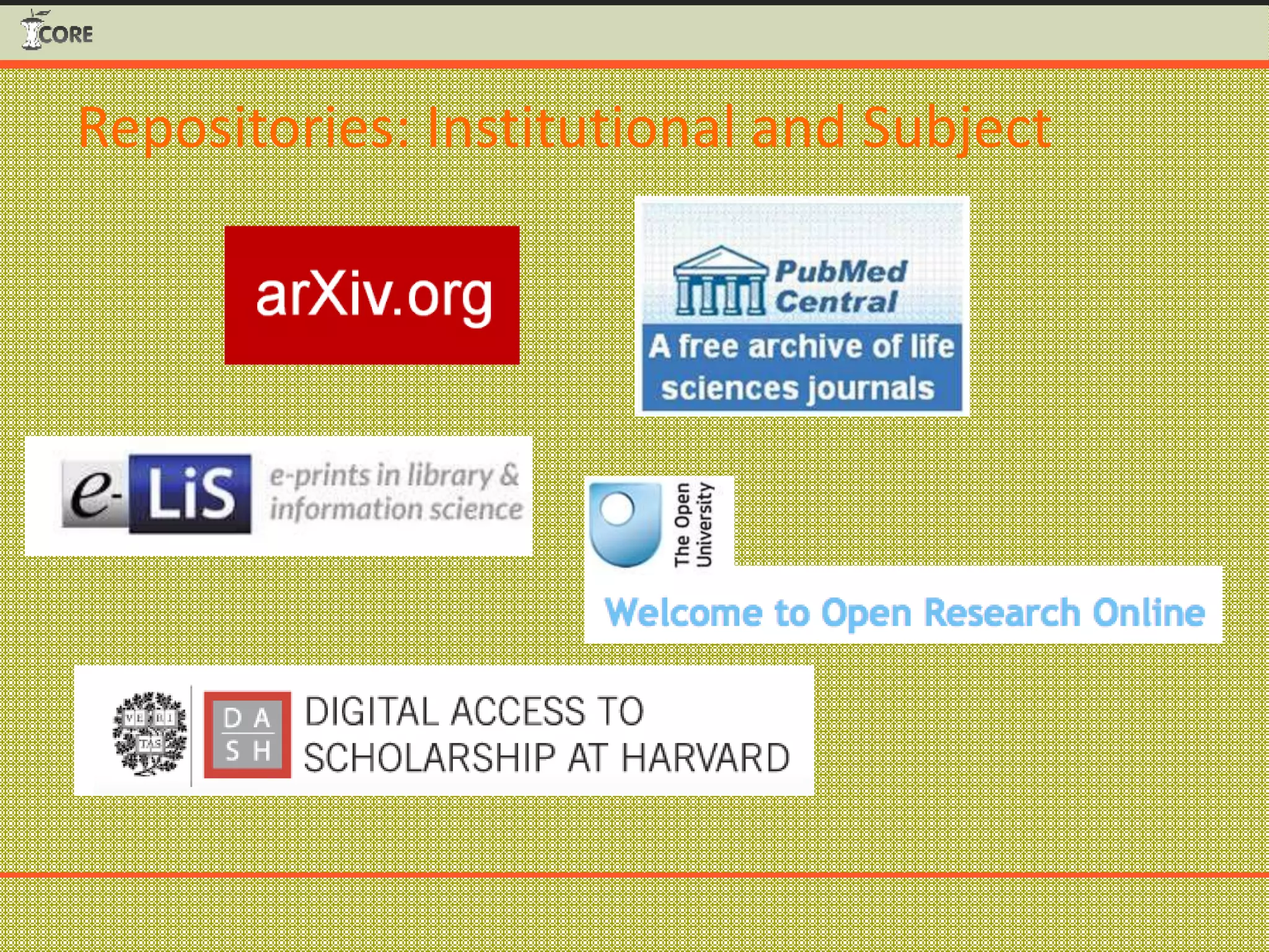 Repositories: Institutional and Subject
 