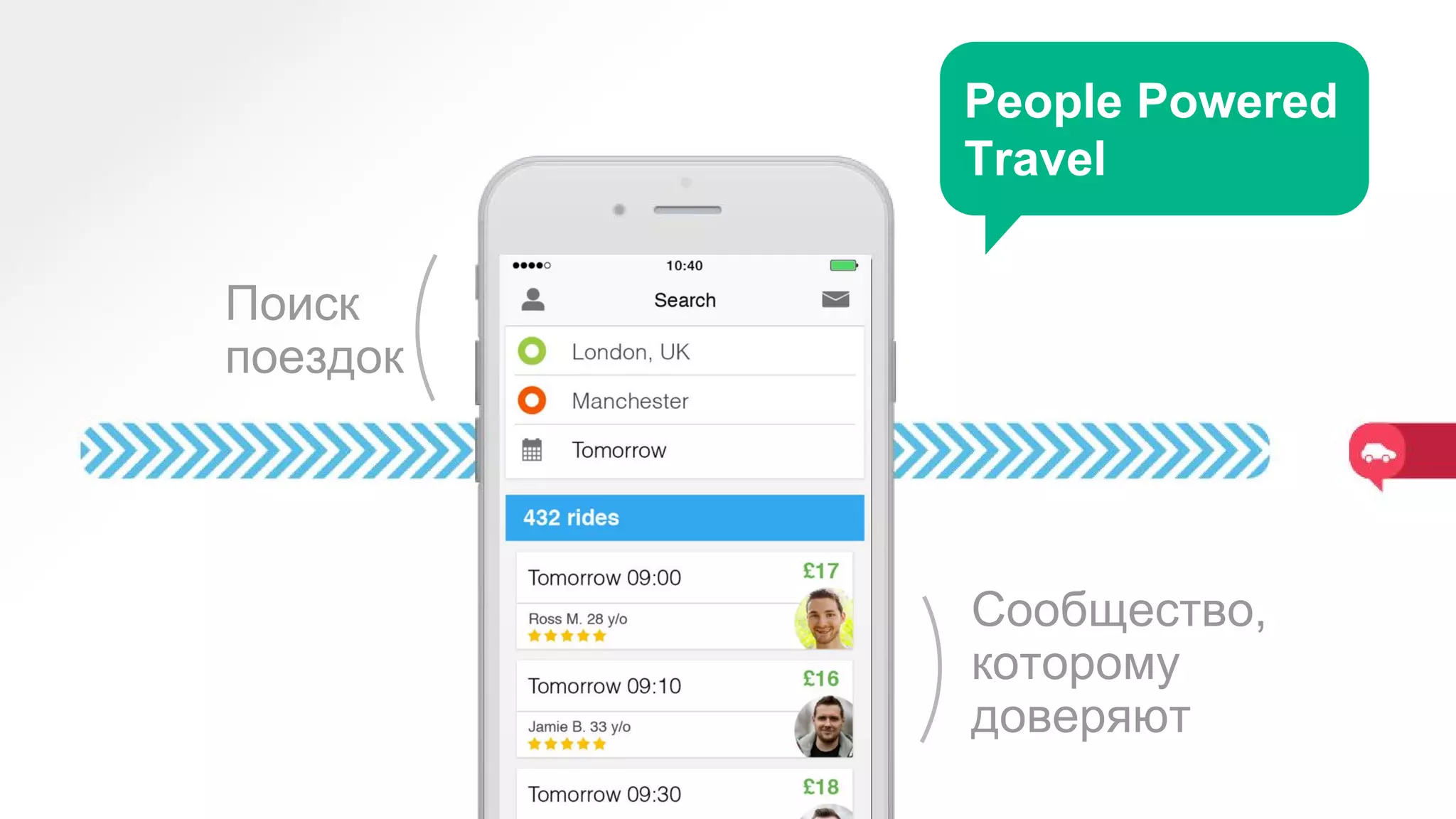 Поиск
поездок
Сообщество,
которому
доверяют
People Powered
Travel
 
