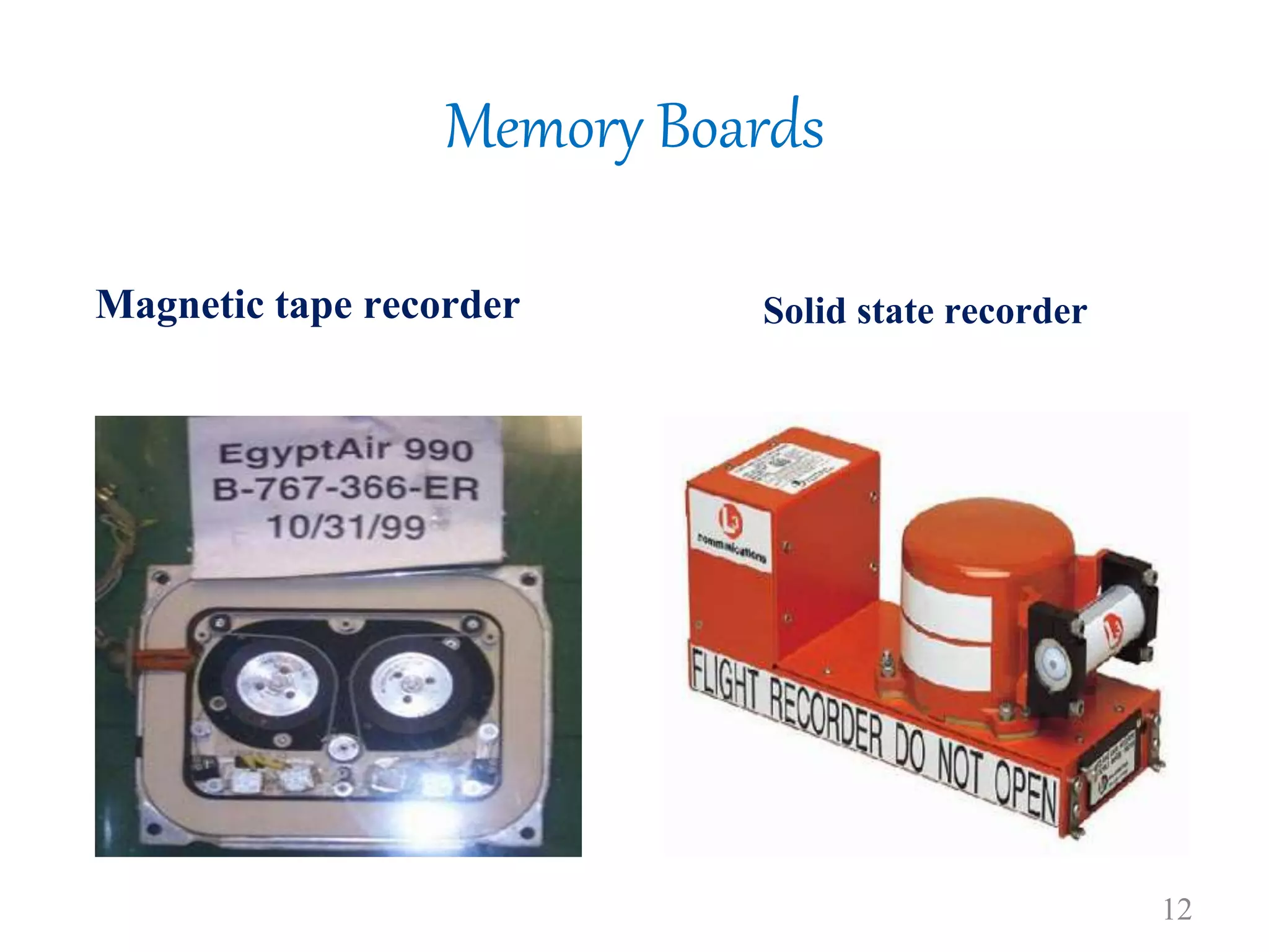 Memory Boards
Magnetic tape recorder Solid state recorder
12
 