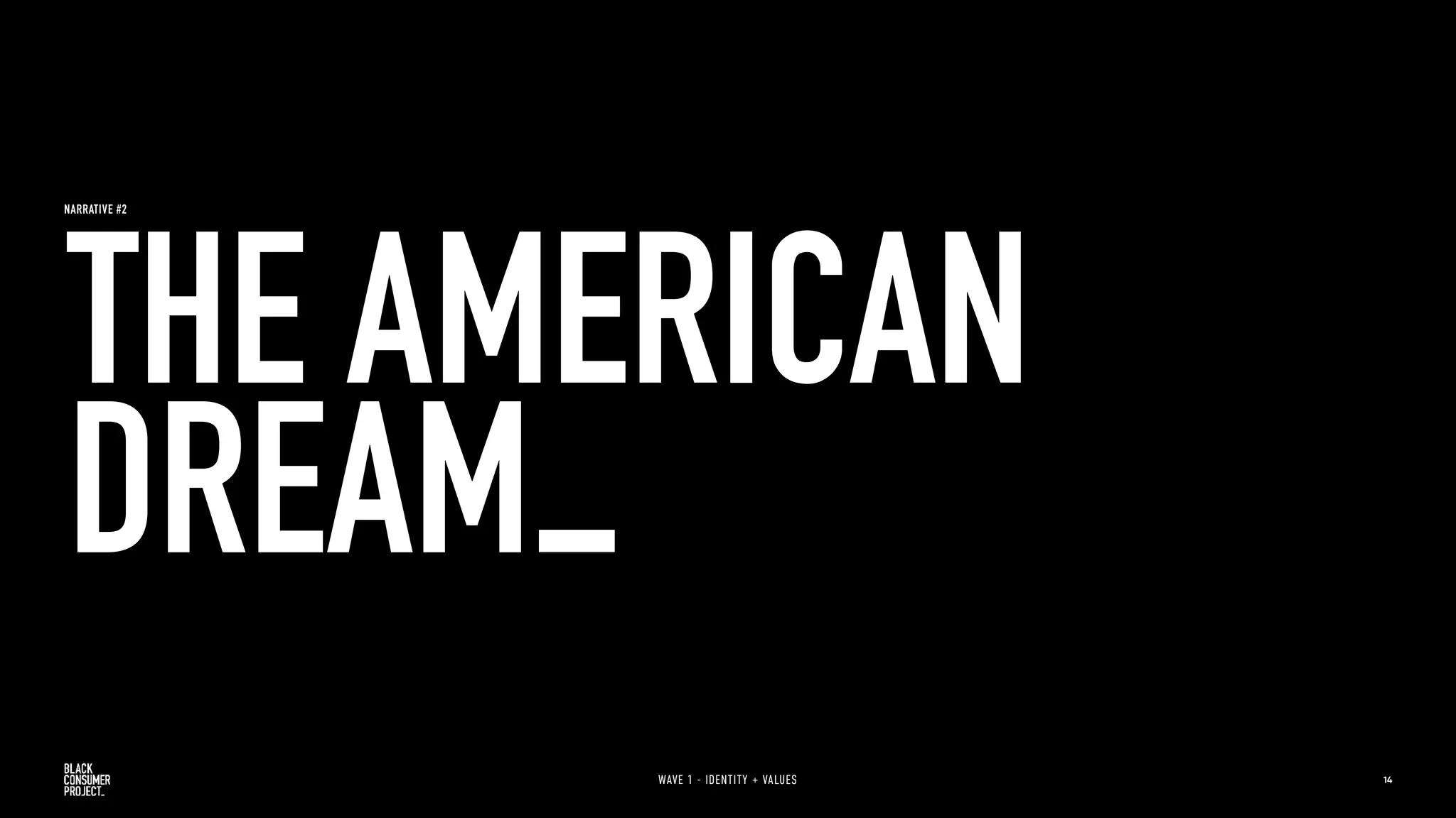 NARRATIVE #2
THE AMERICAN
DREAM
14
WAVE 1 - IDENTITY + VALUES
 