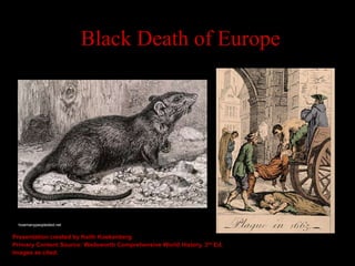 Black Death of Europe
Presentation created by Keith Koekenberg
Primary Content Source: Wadsworth Comprehensive World History, 3rd Ed.
Images as cited.
howmanypeopledied.net
 