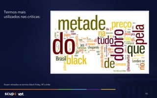 Termos mais 
utilizados nas críticas: 
19 
Foram retirados os termos black Friday, RT e links 
 