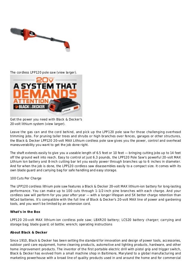 Black and decker lpp120 20 volt lithium ion cordless pole saw,includes