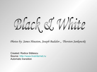 Photos by: James Houston, Joseph Badalov  ,  Thorsten Jankowski   Black & White Created: Rodica St ătescu Source:  http :// www.liveinternet.ru Automatic transition 