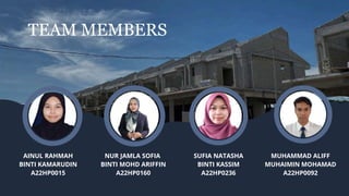 NUR JAMLA SOFIA
BINTI MOHD ARIFFIN
A22HP0160
MUHAMMAD ALIFF
MUHAIMIN MOHAMAD
A22HP0092
SUFIA NATASHA
BINTI KASSIM
A22HP0236
AINUL RAHMAH
BINTI KAMARUDIN
A22HP0015
TEAM MEMBERS
 