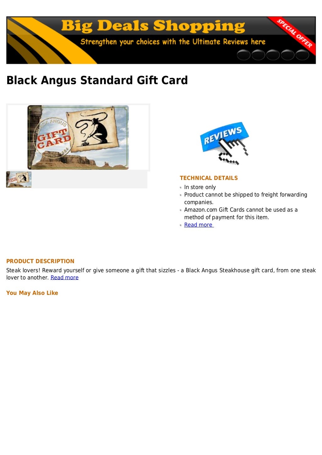 Black Angus Standard Gift Card