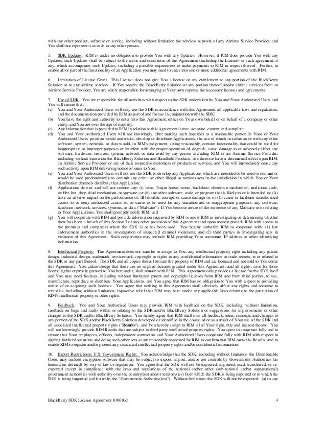 Blackberry SDK License Agreement