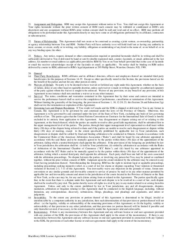 Blackberry SDK License Agreement