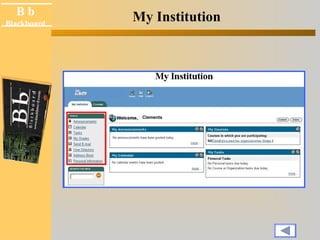 B b 
Black board 
Blackboard My Institution 
Clements 
 