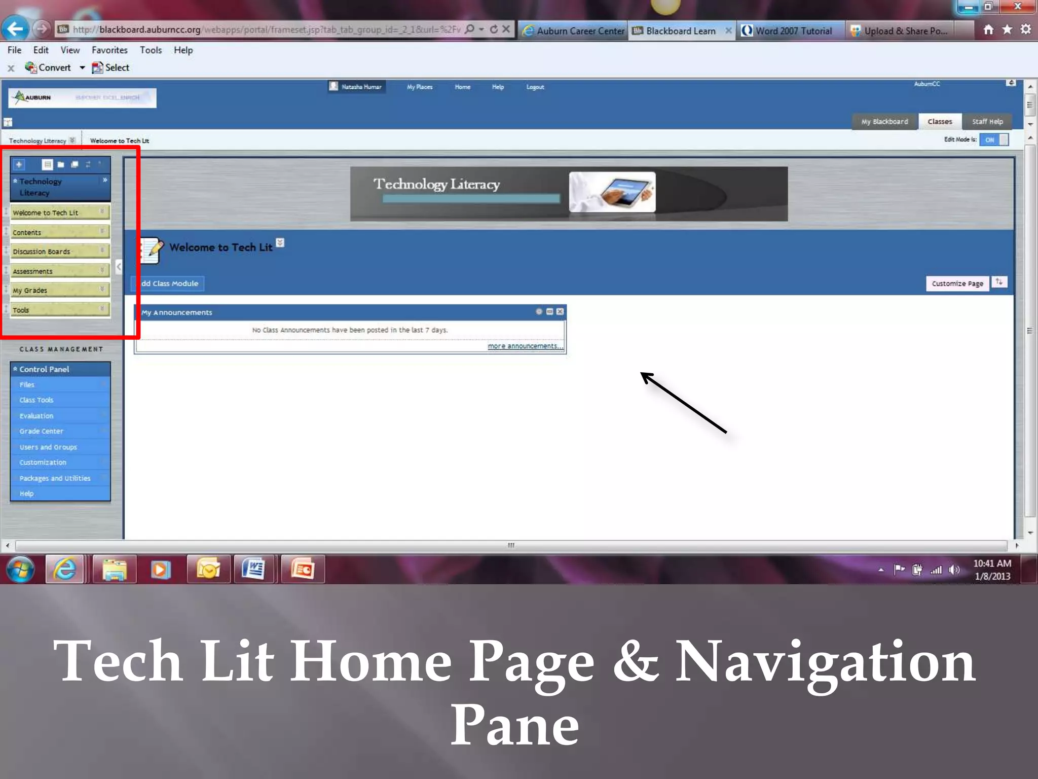 Tech Lit Home Page & Navigation
             Pane
 
