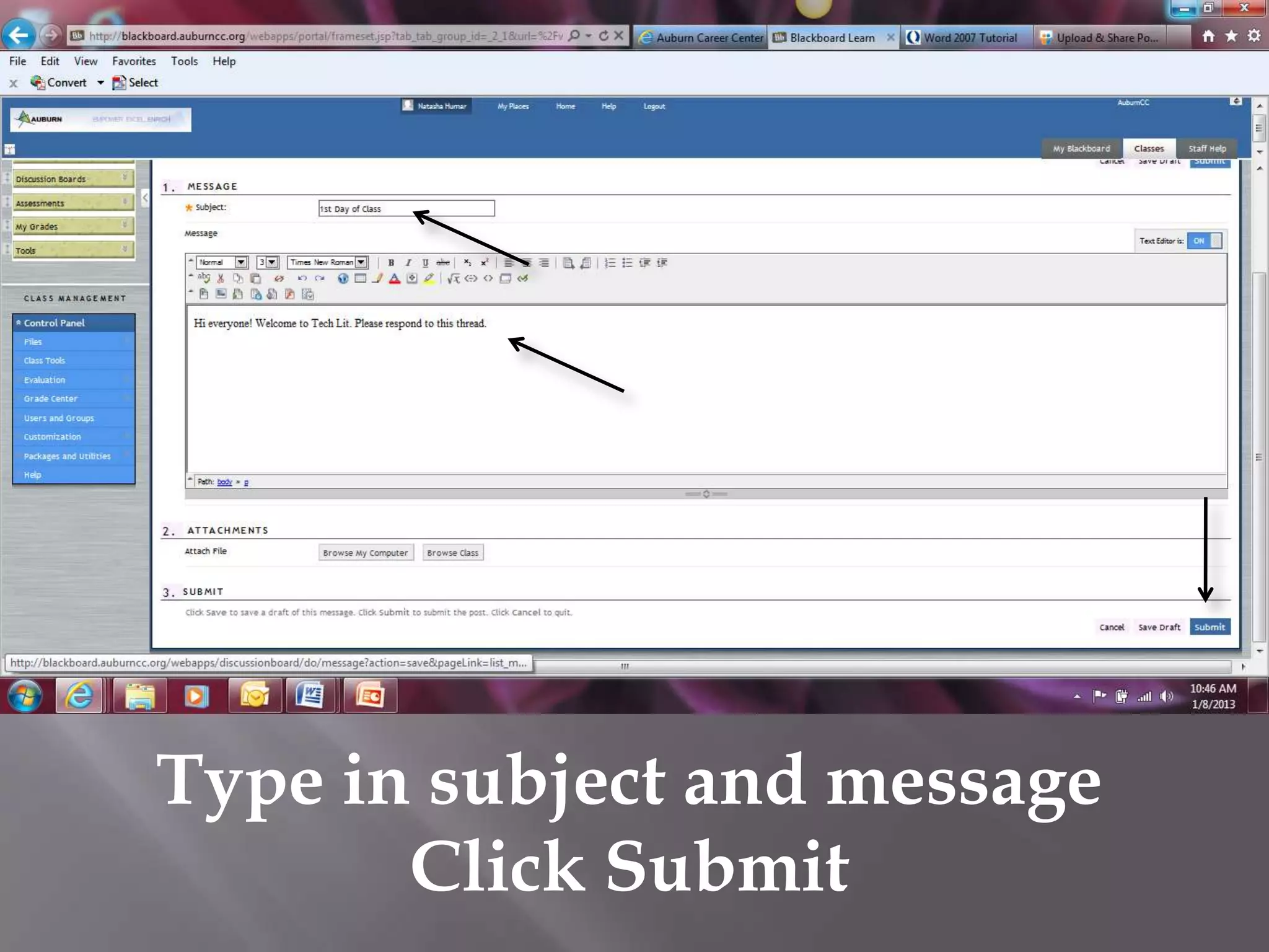 Type in subject and message
       Click Submit
 