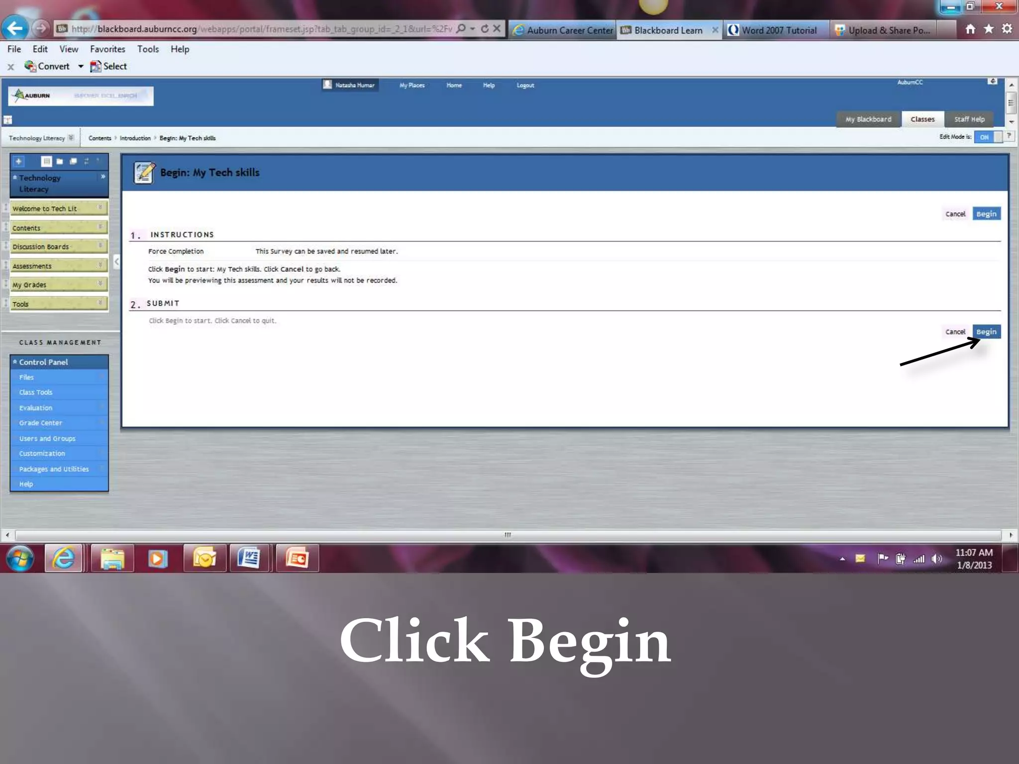 Click Begin
 