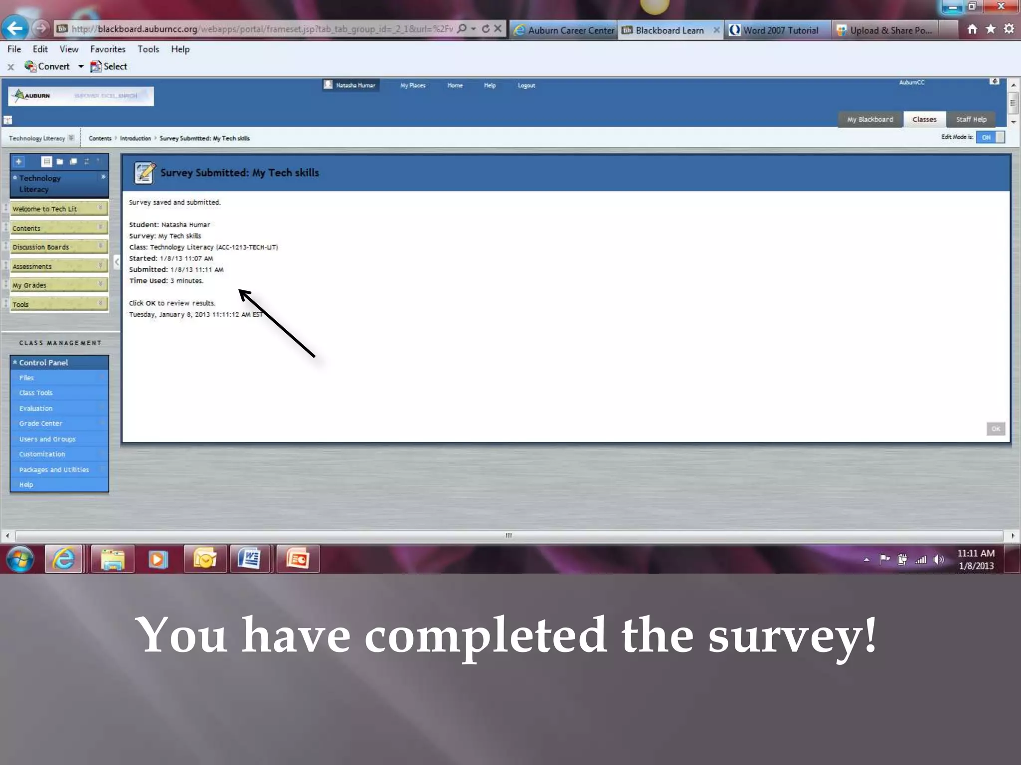 You have completed the survey!
 