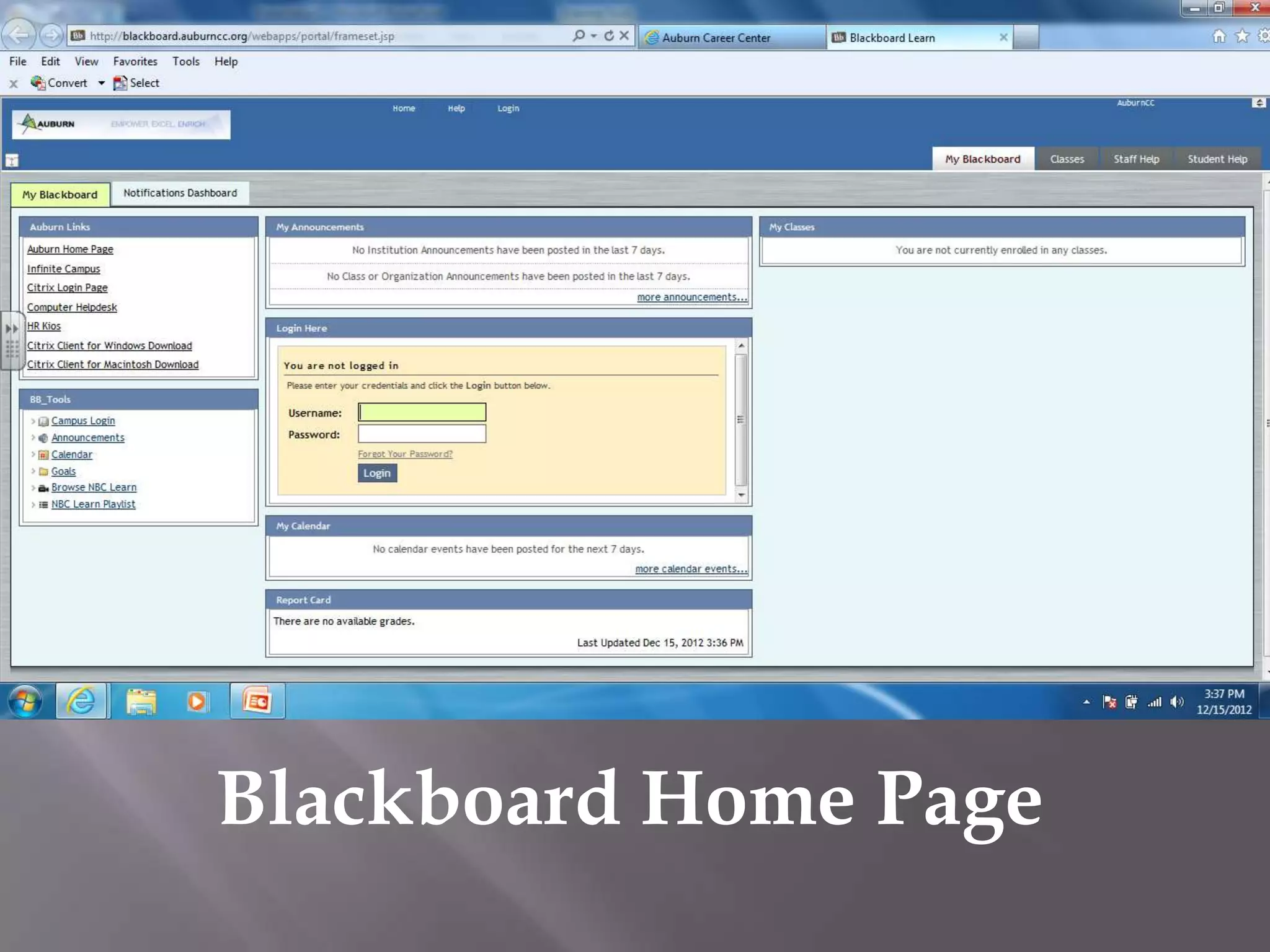Blackboard Home Page
 