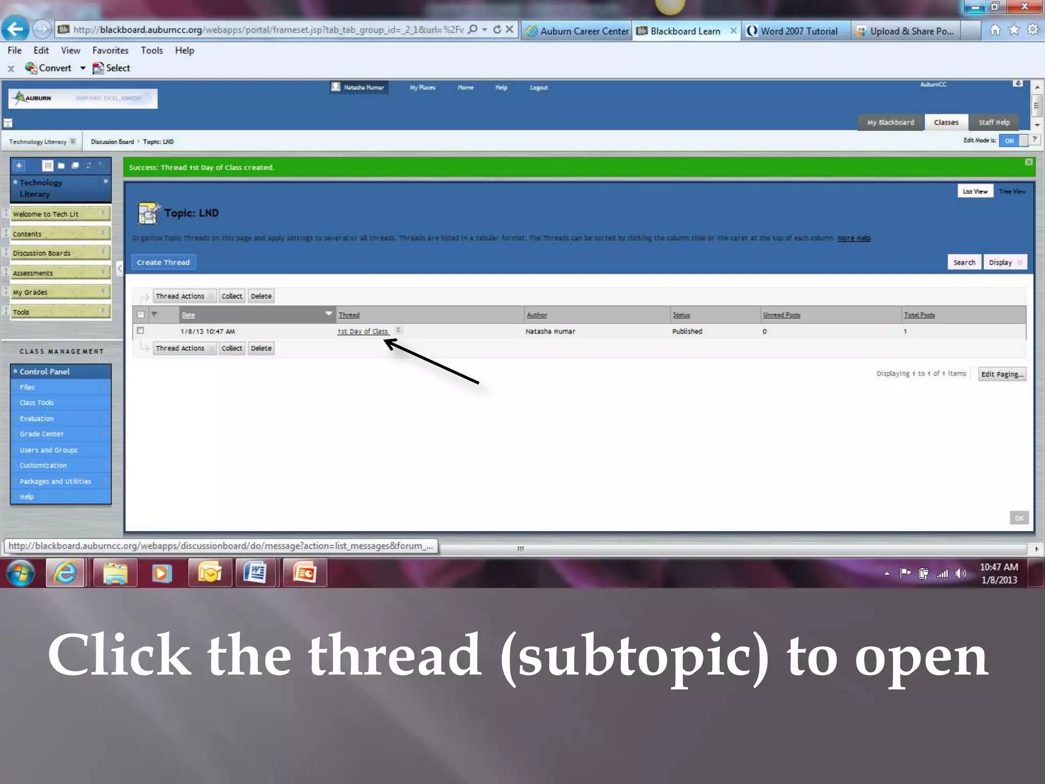 Click the thread (subtopic) to open