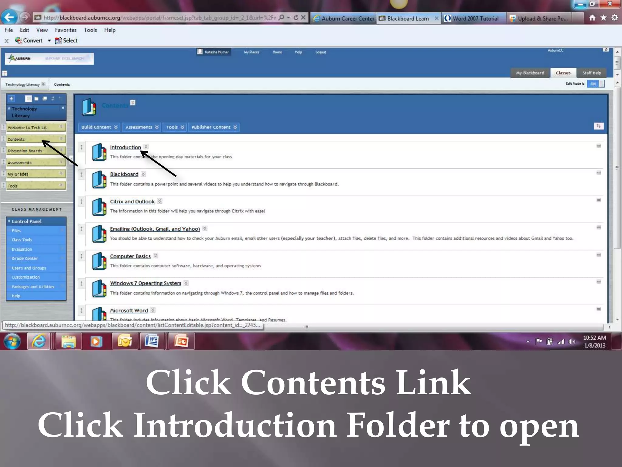 Click Contents Link
Click Introduction Folder to open