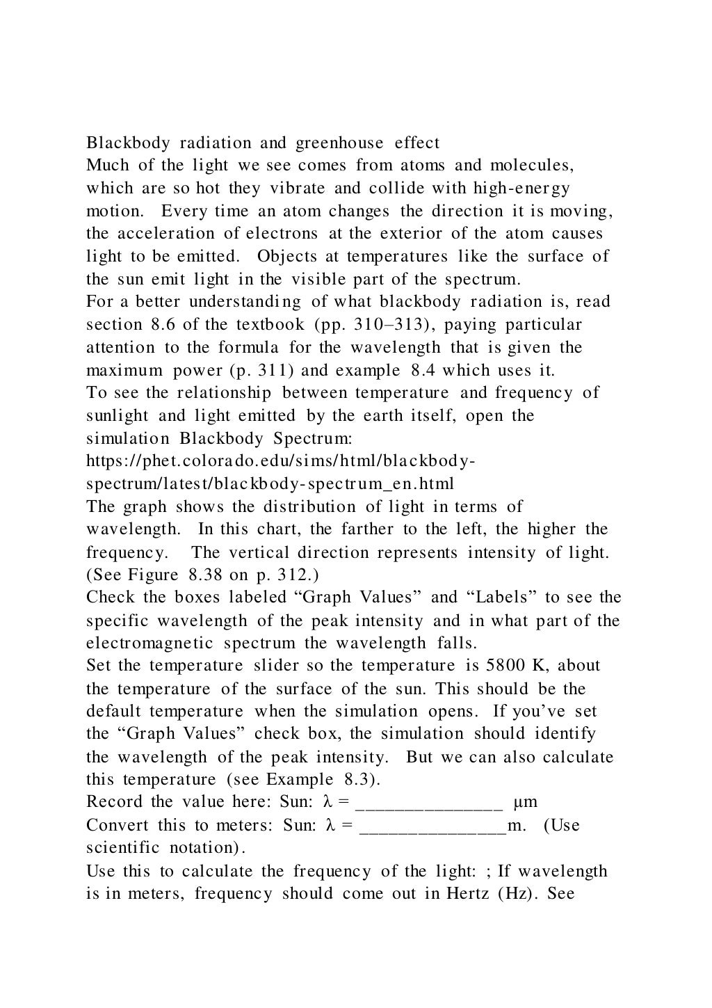 Blackbody radiation and greenhouse effectMuch of the light we se | DOCX