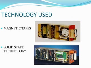 TECHNOLOGY USED
 MAGNETIC TAPES
 SOLID STATE
TECHNOLOGY
 