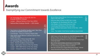 Awards
Exemplifying our Commitment towards Excellence
29
2020
2021
Top choice in the Disability Equality Index® Best Place
to Work for Disability Inclusion (USA)
CommScope - ‘Focus on Training’ Award (USA)
Silver Stevie Award Winner Customer Service Team
of the Year (USA)
TVB Europe Best of Show Award IBC 2022
AV Technology Best of Show ISE 2022
Verint - Partner Excellence Award (India)
Avaya - Subscription Partner of the Year (India)
Juniper - MIST-AIDE Partner of the Year (India)
Juniper - Enterprise Partner of the Year (India)
Bronze Stevie Award Winner Front-Line Customer Service
Team of the Year (USA)
InfoComm Best of Show for MCX Gen 2 (USA)
AV Magazine UK (Shortlisted) MCX Gen 2 (UK)
rAVe Reader’s Choice Award Nominee (USA)
CommScope DAS Partner of the Year (USA)
Avaya OneCloud Subscription Partner of the Year – APAC
(India)
Yotta – The Golden Circle Partner Excellence Award (India)
NAB Product of the Year Winner for PoE KVM Extenders (USA)
ISE Best of Show Award 2020 for Radian Flex (EU)
Bronze Stevie Award Winner Front-Line Customer Service Team
of the Year (USA)
Best of Show Special Edition Award from TV Technology
Magazine for Emerald PE IP-Based KVM Extenders (USA)
AV Technology Europe Best of Show at ISE (EU)
Black Box Emerald PE for Digital Media World Award – Bronze
Avaya International Theatre Partner of the Year (India)
AV Technology Best of Show ISE 2023 for
Emerald DESKVUE (Global)
Juniper – Alliance Partner of the Year (APAC)
National Best Employer Brands — 2022 (India)
2022-23
 