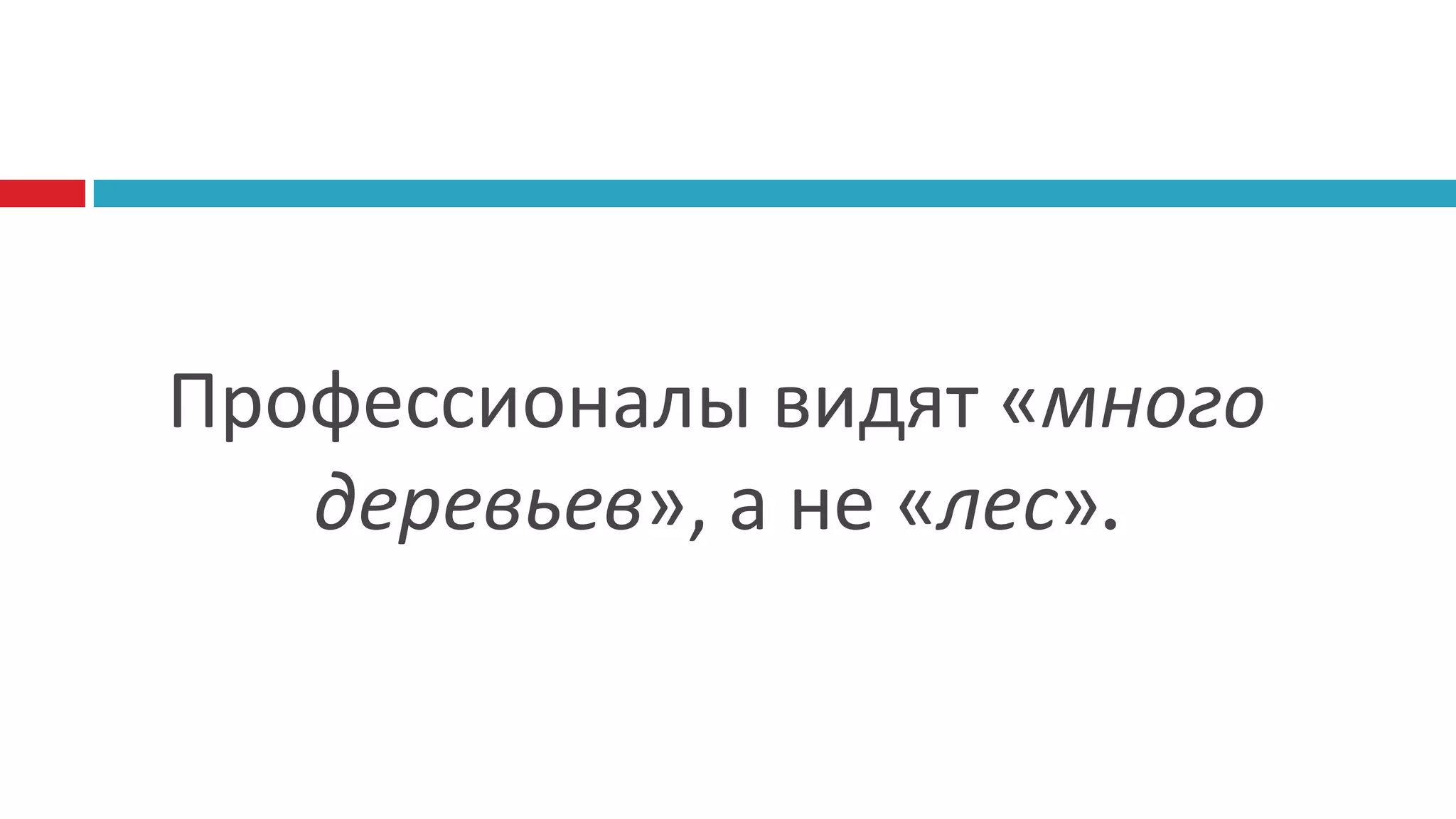 Профессионалы видят «много
   деревьев», а не «лес».
 