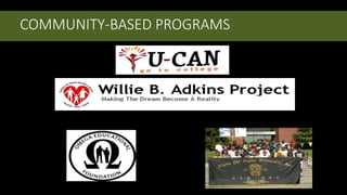 COMMUNITY-BASED PROGRAMS
Omega Youth Leadership Program Alpha Academy
 