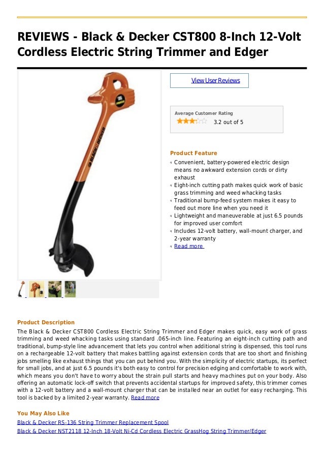 Black Decker Cst800 8 Inch 12 Volt Cordless Electric String Trimmer